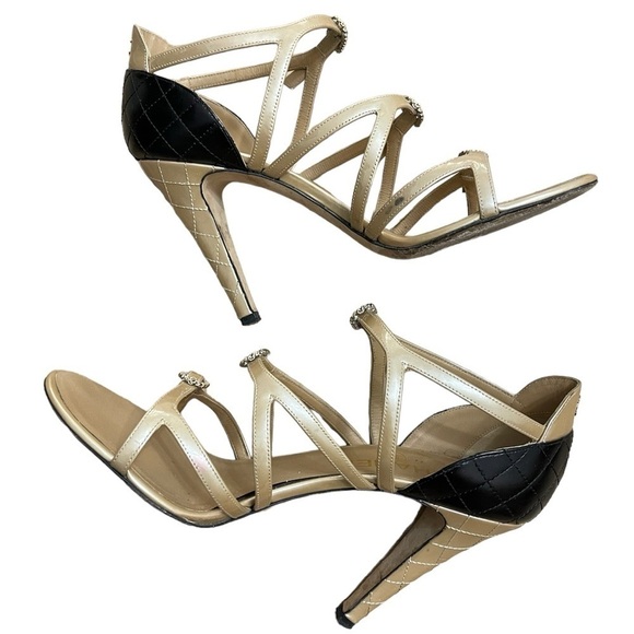 Chanel 2017 Cruise Multi-strap Buckle Two Toned Logo Quilted Caged Heels Sandals - Picture 7 of 11